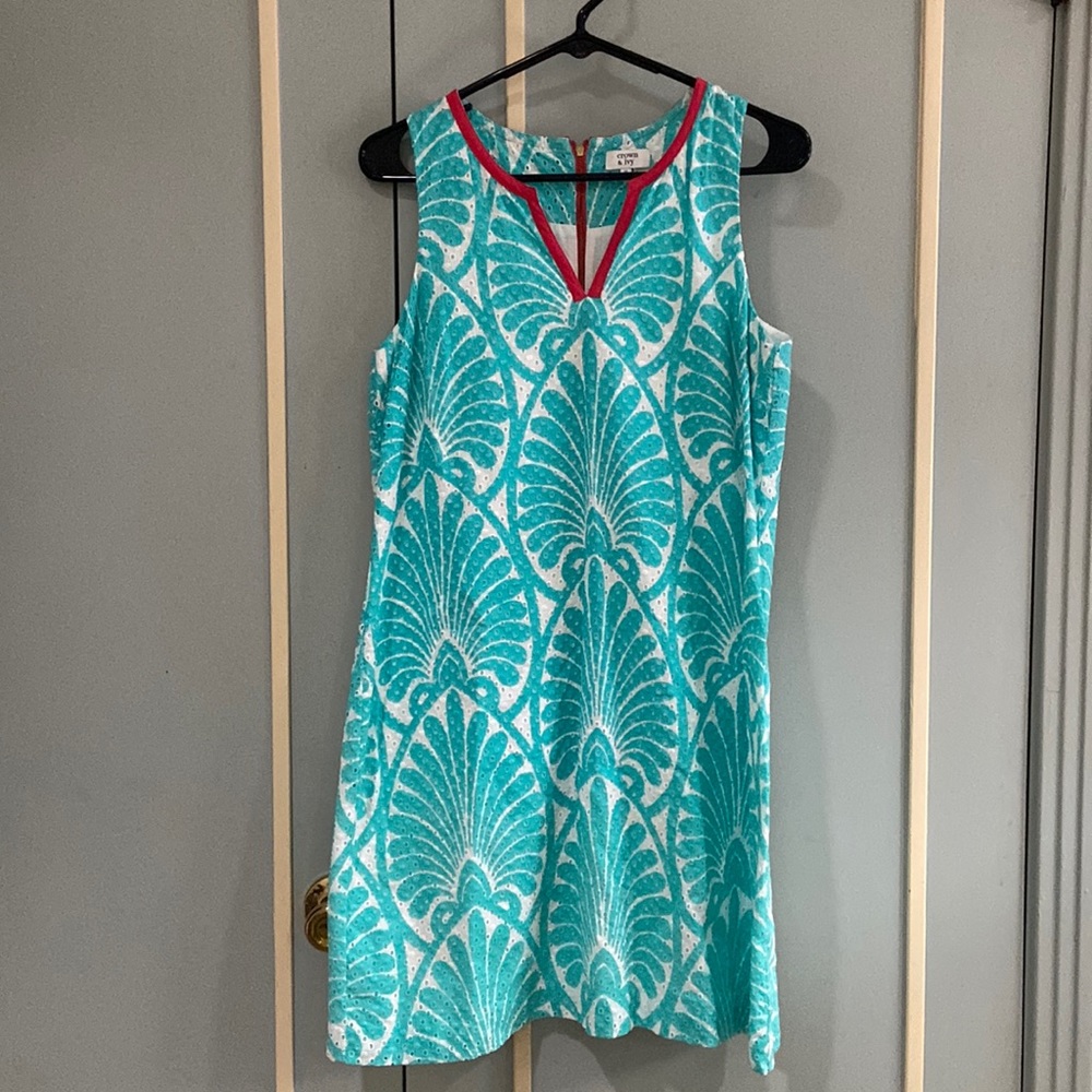 Crown & Ivy size 10 teal and white cocktail dress